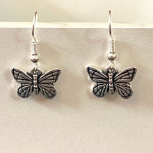 Load image into Gallery viewer, Butterfly earrings in silver or goldtone with optional gemstone bead
