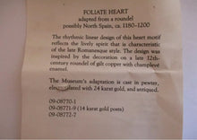 Load image into Gallery viewer, Foliate Heart Medieval Spanish vintage Metropolitan Museum of Art goldtone pierced earrings
