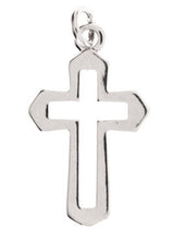 Load image into Gallery viewer, Freshwater pearl and silvertone open cross earrings Christian faith jewelry
