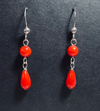 Load image into Gallery viewer, Red bamboo coral teardrop earrings
