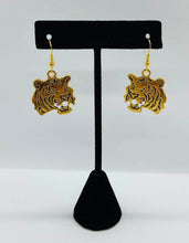 Load image into Gallery viewer, Auburn Tigers earrings in goldtone w/ optional crystal beads; Auburn University, LSU or Clemson sports fan

