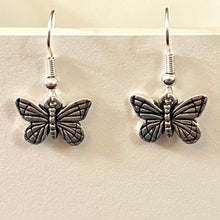 Load image into Gallery viewer, Butterfly earrings in silver or goldtone with optional gemstone bead
