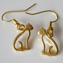 Load image into Gallery viewer, Cat Silhouette: silvertone, goldtone , or black cat earrings - cat mom cat lover gift
