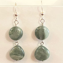 Load image into Gallery viewer, Green line quartz gemstone drop earrings in sterling silver, goldtone, or 14kgold-filled

