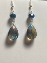 Load image into Gallery viewer, Dark blue iridescent crystal and sterling drop earrings
