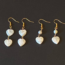Load image into Gallery viewer, Caribbean Breezes: Natural carved shell or shell and freshwater pearl leaf earrings
