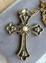 Load image into Gallery viewer, Limited Edition 1975 Sarah Coventry “Peace Cross” vintage Medieval / Renaissance style necklace
