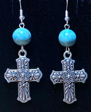 Load image into Gallery viewer, Antique silvertone floral Mexican style Talavera cross
