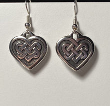 Load image into Gallery viewer, Silvertone Celtic knotwork heart earrings (medium)
