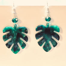 Load image into Gallery viewer, Monstera Leaf large acrylic leaf earrings boho tropical style
