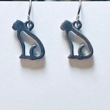 Load image into Gallery viewer, Cat Silhouette: silvertone, goldtone , or black cat earrings - cat mom cat lover gift
