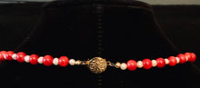 Load image into Gallery viewer, Bamboo coral and freshwater pearl jewelry set: necklace, bracelet, &amp; earrings
