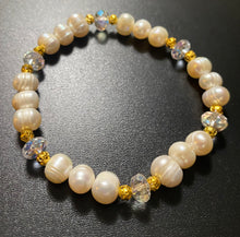 Load image into Gallery viewer, Freshwater baroque pearl and crystal bracelet with gold filigree beads wedding bridal jewelry
