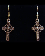 Load image into Gallery viewer, Celtic cross earrings in goldtone or silvertone w/ optional gemstone bead
