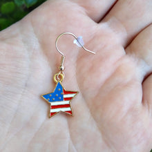 Load image into Gallery viewer, Americana patriotic enamel stars and stripes heart, star, or flag earrings 4th of July holiday jewelry

