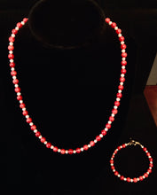 Load image into Gallery viewer, Bamboo coral and freshwater pearl jewelry set: necklace, bracelet, &amp; earrings
