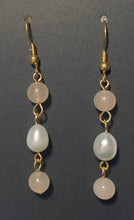 Load image into Gallery viewer, Cherry Blossoms in the Snow: pink opal and freshwater pearl bracelet and earrings set
