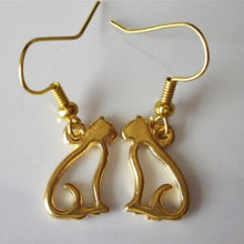 Load image into Gallery viewer, Cat Silhouette: silvertone, goldtone , or black cat earrings - cat mom cat lover gift
