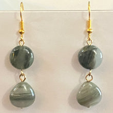 Load image into Gallery viewer, Green line quartz gemstone drop earrings in sterling silver, goldtone, or 14kgold-filled
