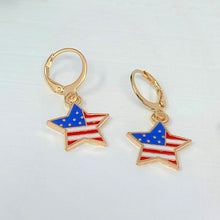 Load image into Gallery viewer, Americana patriotic enamel stars and stripes heart, star, or flag earrings 4th of July holiday jewelry
