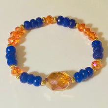 Load image into Gallery viewer, Auburn University sports fan blue and orange crystal bracelet
