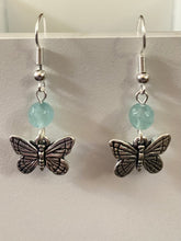 Load image into Gallery viewer, Butterfly earrings in silver or goldtone with optional gemstone bead

