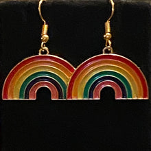 Load image into Gallery viewer, Cute rainbow earrings in goldtone and enamel
