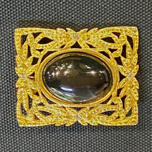 Load image into Gallery viewer, Vintage Gilded Age Victorian Art Nouveau ornate gold filigree onyx brooch
