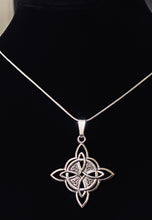 Load image into Gallery viewer, Celtic Star Triquetra Cross antique silvertone equal-armed knotwork cross pendant
