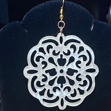 Load image into Gallery viewer, Marble Mandala large geometric acrylic earrings boho tribal Middle Eastern bellydance style
