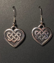 Load image into Gallery viewer, Silvertone Celtic knotwork heart earrings (medium)
