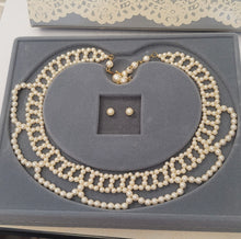 Load image into Gallery viewer, Avon “Pearlized Lace” vintage woven faux pearl collar necklace
