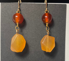 Load image into Gallery viewer, Carnelian and peach aventurine Roman reproduction gemstone earrings
