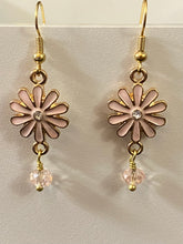 Load image into Gallery viewer, Flower Power: pink enamel boho flower earrings with crystal bead

