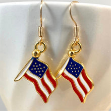 Load image into Gallery viewer, Americana patriotic enamel stars and stripes heart, star, or flag earrings 4th of July holiday jewelry
