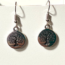 Load image into Gallery viewer, Family Tree or Tree of Life World Tree silvertone earrings with optional gemstone or crystal bead
