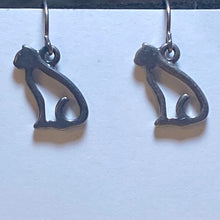 Load image into Gallery viewer, Cat Silhouette: silvertone, goldtone , or black cat earrings - cat mom cat lover gift
