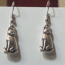 Load image into Gallery viewer, Sitting Kitty: silvertone cat earrings
