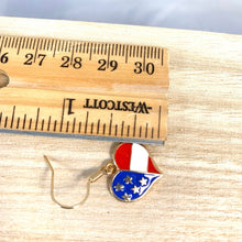 Load image into Gallery viewer, Americana patriotic enamel stars and stripes heart, star, or flag earrings 4th of July holiday jewelry
