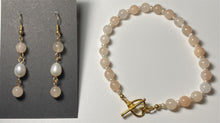 Load image into Gallery viewer, Cherry Blossoms in the Snow: pink opal and freshwater pearl bracelet and earrings set
