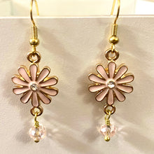 Load image into Gallery viewer, Flower Power: pink enamel boho flower earrings with crystal bead
