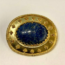 Load image into Gallery viewer, WAG Walters Art Gallery “Olbia’s Treasure” Greek jewelry reproduction 24K gold plated oval lapis lazuli brooch
