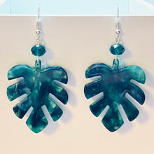 Load image into Gallery viewer, Monstera Leaf large acrylic leaf earrings boho tropical style
