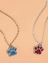 Load image into Gallery viewer, Paw print sports fan earrings: Tigers, Lions, Bulldogs, Wildcats, Huskies, Panthers, Jaguars: choice of team color with or without crystal bead.
