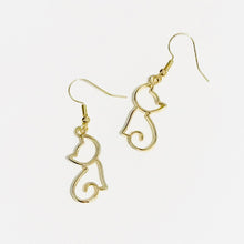 Load image into Gallery viewer, Cat Cutout - cute silvertone or goldtone cat silhouette earrings - cat mom cat lover gift
