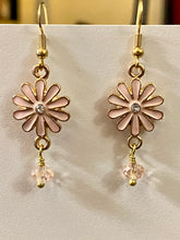 Load image into Gallery viewer, Flower Power: pink enamel boho flower earrings with crystal bead
