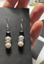 Load image into Gallery viewer, Holiday Snowman shell pearl &amp; crystal earrings

