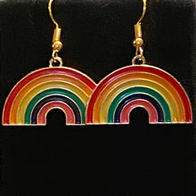 Load image into Gallery viewer, Cute rainbow earrings in goldtone and enamel
