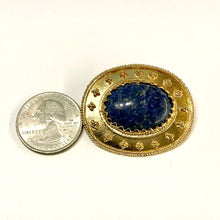 Load image into Gallery viewer, WAG Walters Art Gallery “Olbia’s Treasure” Greek jewelry reproduction 24K gold plated oval lapis lazuli brooch
