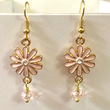 Load image into Gallery viewer, Flower Power: pink enamel boho flower earrings with crystal bead
